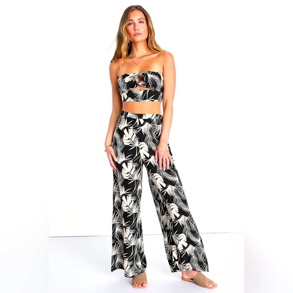 Tropical Print Wide-Leg Pant Set